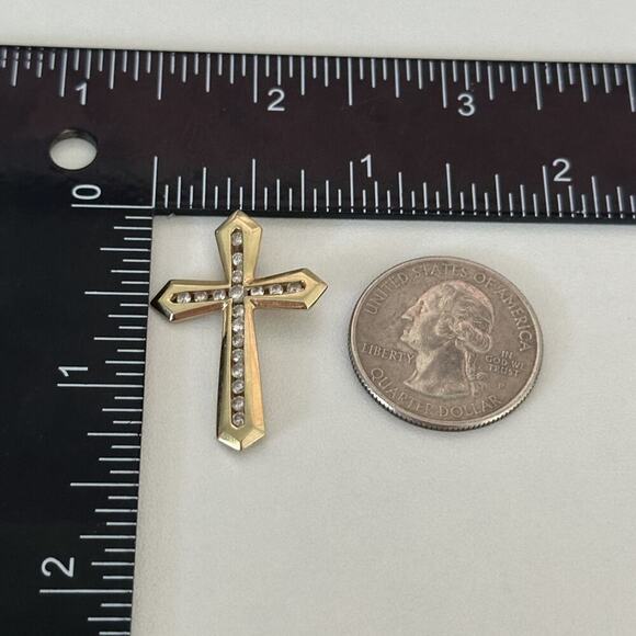 10K Yellow Gold Diamond Cross Religious Pendant - Picture 10 of 13